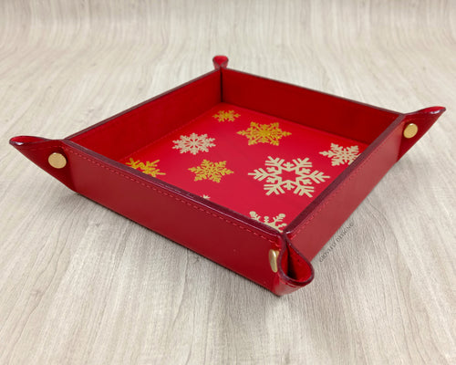 handcrafted italian red leather valet tray with christmas and winter charm by Giovelli Design