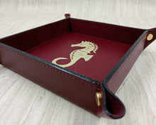 Load image into Gallery viewer, Square Bordeaux Handmade Tuscany Leather Catchall Tray with Gold Foil Seahorse
