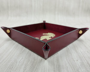 Square Bordeaux Handmade Tuscany Leather Catchall Tray with Gold Foil Seahorse
