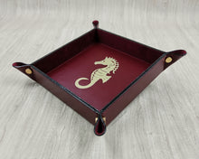 Load image into Gallery viewer, Square Bordeaux Handmade Tuscany Leather Catchall Tray with Gold Foil Seahorse
