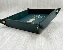 Carica l'immagine nel visualizzatore di Gallery, fancy green leather catchall tray with gold non openable studs by Giovelli Design
