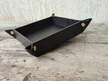 Load image into Gallery viewer, black leather valet tray with gold studs by Giovelli Design