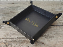 Load image into Gallery viewer, custom square valet tray with gold names inscription by Giovelli Design