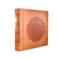 Carica l'immagine nel visualizzatore di Gallery, russet brown leather photo album with debossed sunflower by Giovelli Design