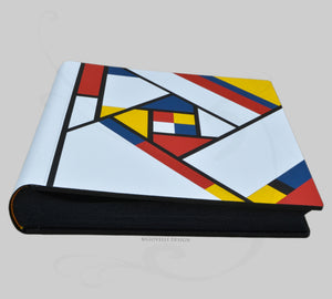 artistic leather bound family album of memories with abstract patchwork cover by Giovelli Design