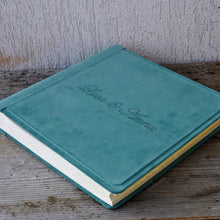 Load image into Gallery viewer, personalized turquoise italian suede leather wedding album by Giovelli Design
