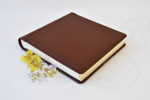 Stylish Custom Small Top Grain Leather Scrapbook Album 11,8" x 11,8" - Square Brown Wedding Photo Storage 30 x 30 cm