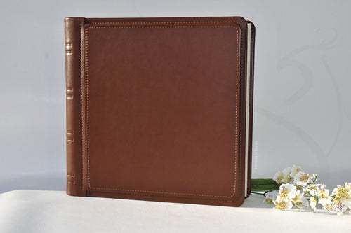 Classy Leather Photo Album with Embossed Personalization Square Brown Wedding Scrapbook by Giovelli Design