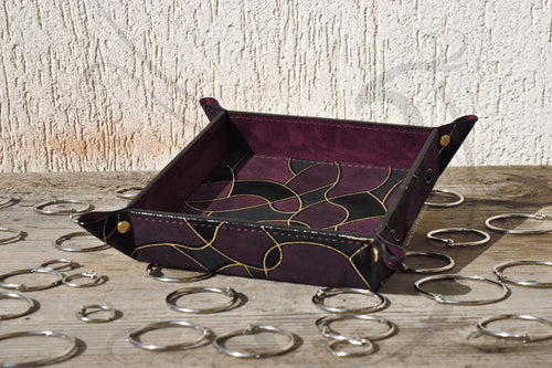 Classy Suede Leather Catchall Black Gold Burgundy Bordeaux Valet Tray by Giovelli Design