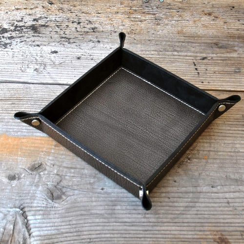 Fancy Leather Valet Tray Scratched Grey Catchall by Giovelli Design