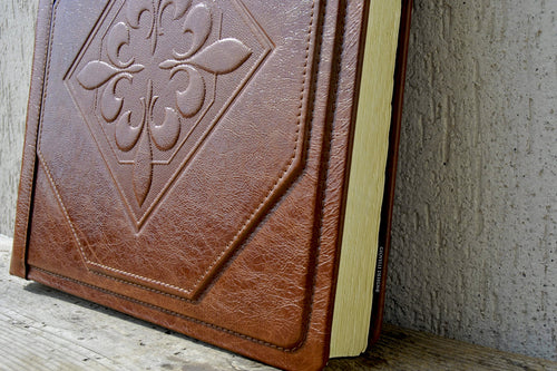 First Rate Leather Keepsake Album with Embossed Lily Square Caramel Brown Family Photo Book by Giovelli Design