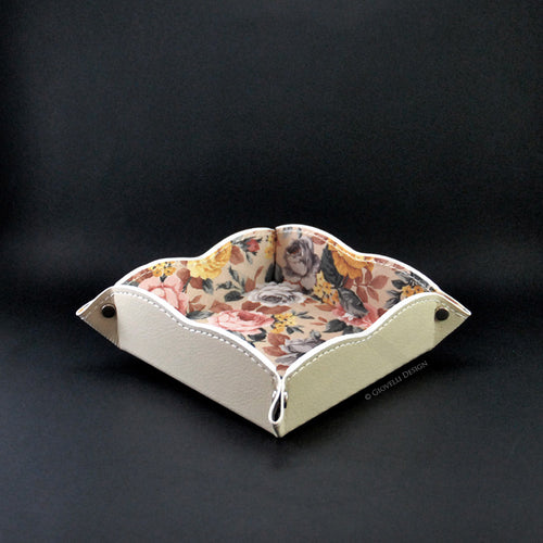 Floral Motif Valet Tray - White Beige Red Blue Catchall by Giovelli Design