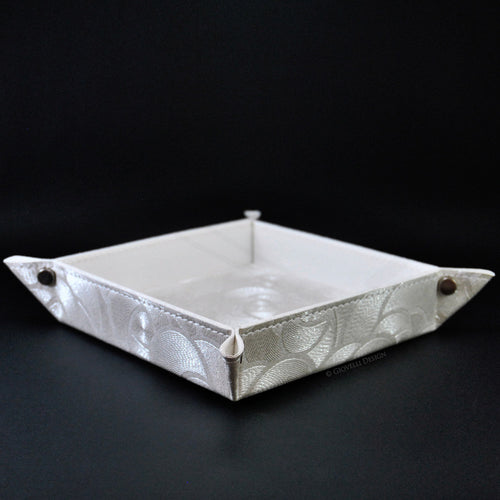 Glittered Catchall Tray with a Cool Rose Pattern Square White Leatherette Pocket Emptier by Giovelli Design