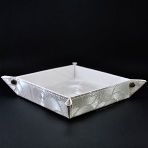 Glittered Catchall Tray with a Cool Rose Pattern Square White Leatherette Pocket Emptier by Giovelli Design