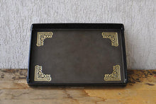 Carica l'immagine nel visualizzatore di Gallery, gray leather large catchall with antique gold foil decorations by Giovelli Design