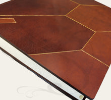 Load image into Gallery viewer, detail of a brown photo album with gold lines by Giovelli Design
