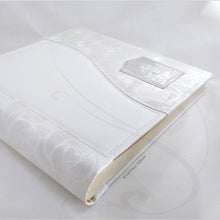 Carica l'immagine nel visualizzatore di Gallery, classy white handmade in italy photo album for christening or baptism
