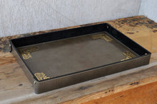 Carica l'immagine nel visualizzatore di Gallery, gray leather large catchall with antique gold foil decorations
