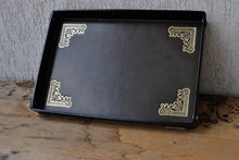 Load image into Gallery viewer, gray leather large catchall with antique gold foil decorations
