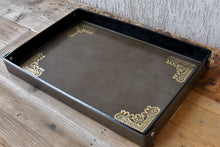 Carica l'immagine nel visualizzatore di Gallery, gray leather large catchall with antique gold foil decorations