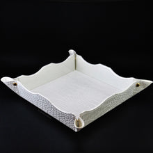 Load image into Gallery viewer, Large Valet Tray with Croc Pattern Pearl White Faux Leather Pocket Emptier by Giovelli Design
