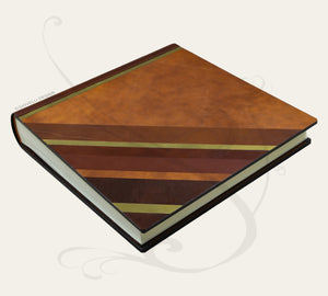 Ritzy Leather Photo Book with Diagonal Stripes - Square Brown and Gold Family Album 35x35 cm