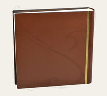 Load image into Gallery viewer, Ritzy Leather Photo Book with Diagonal Stripes - Square Brown and Gold Family Album 35x35 cm
