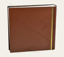 Load image into Gallery viewer, Ritzy Leather Photo Book with Diagonal Stripes - Square Brown and Gold Family Album