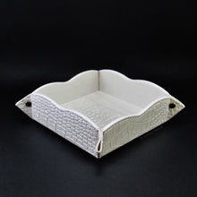 Load image into Gallery viewer, Pearl White Catchall Tray with Croc Pattern Faux Leather Pocket Emptier by Giovelli design