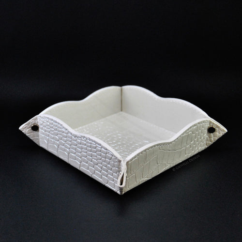 Pearl White Catchall Tray with Croc Pattern Faux Leather Pocket Emptier by Giovelli design