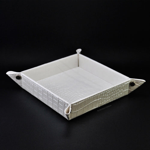 Pearl White Valet Tray with Croc Pattern Square Leatherette Catchall by Giovelli Design