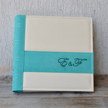 Load image into Gallery viewer, Personalized Engagement Scrapbook Album Square Aqua Green Wedding Photo Book by Giovelli Design
