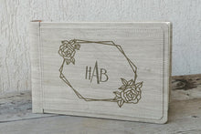 Load image into Gallery viewer, Personalized Scrapbook Album with a Beautiful Geometrical Floral Frame Country Rustic and BOHO Landscape Wedding Guestbook by Giovelli Design