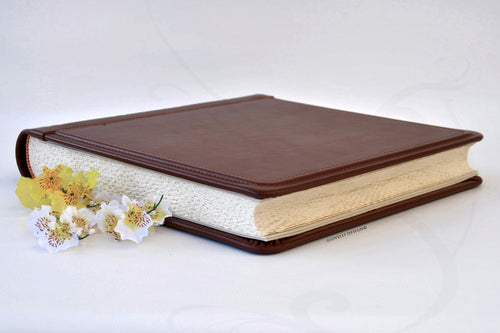 Refined Bespoke Medium True Leather Keepsake Album Square Brown Formal Wedding Scrapbook 33 x 33 cm by Giovelli Design