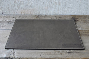 elegant grey leather desk pad for laptop or keyboard with personalization by Giovelli Design