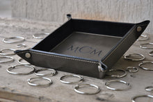 Carica l'immagine nel visualizzatore di Gallery, Stunning Monogrammed Leather Catchall Square Grey Valet Tray by Giovelli Design