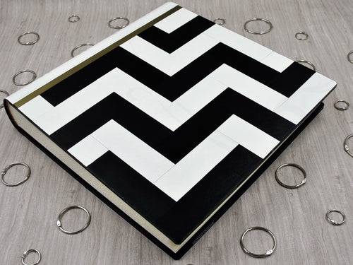 Stylish Wedding Leather Photo Album Square Black White and Gold Scrapbook by Giovelli Design