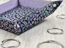 Load image into Gallery viewer, fancy leather catchall tray with a gleaming flower motif by Giovelli Design