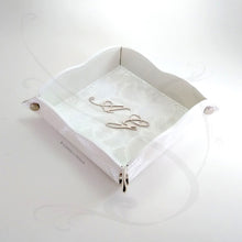Load image into Gallery viewer, white round faux leather catchall with initials by Giovelli Design
