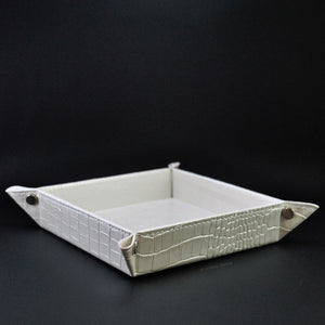 pearl white italian handmade non leather catchall with a croc pattern by Giovelli Design