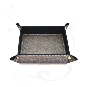 gray glittered valet tray with non openable metal studs by Giovelli Design