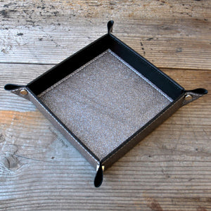 picture from above of a grey glittered non leather catchall by Giovelli Design