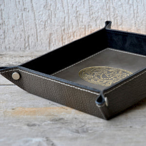 elegant gray leather entryway catchall with an enchanting gold foil embossing by Giovelli Design