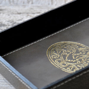 enchanting gold foil embossing and stylish finishes on a leather catchall by Giovelli Design