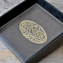Carica l'immagine nel visualizzatore di Gallery, picture from above of a grey leather catchall with an enchanting gold foil embossing by Giovelli Design