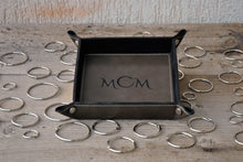 Load image into Gallery viewer, elegant grey leather valet tray with monogram by Giovelli Design
