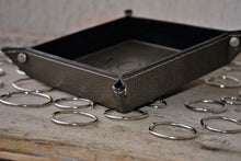 Load image into Gallery viewer, fancy seams and finishes of a gray leather catchall tray by Giovelli Design
