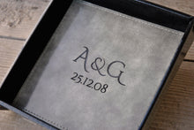 Load image into Gallery viewer, stunning marble gray leather catchall for anniversary with monogram by Giovelli Design