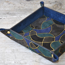 Load image into Gallery viewer, outstanding blue gold black and green suede leather catchall by Giovelli Design
