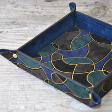 Carica l'immagine nel visualizzatore di Gallery, outstanding blue gold black and green suede leather catchall by Giovelli Design